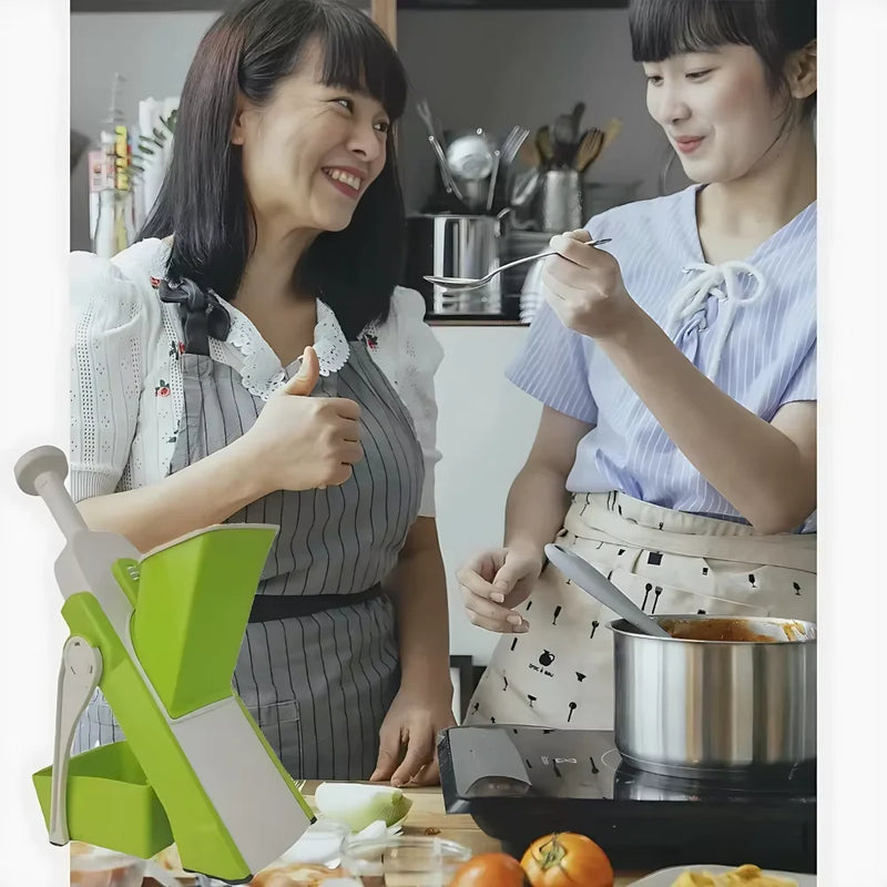 Cortador e Fatiador Manual 5 em 1 – Multifuncional para Batatas, Legumes, Verduras e Frutas com Lâminas de Alta Qualidade