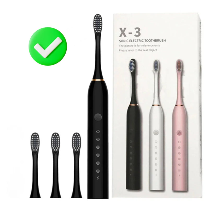 Escova de Dentes Elétrica Recarregável USB – 6 Níveis de Velocidade, à Prova d’Água e com 4 Cabeças Substituíveis