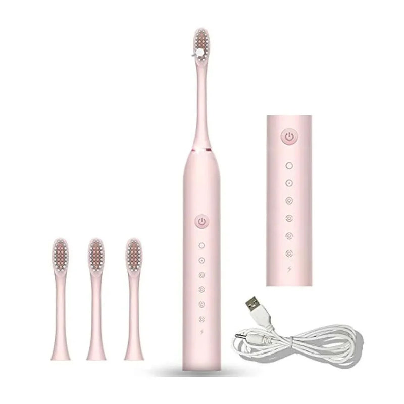 Escova de Dentes Elétrica Recarregável USB – 6 Níveis de Velocidade, à Prova d’Água e com 4 Cabeças Substituíveis