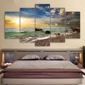 Conjunto 5 Quadros Decorativos em Tela – Paisagem Montanha ao Pôr do Sol – Arte Moderna para Sala e Decoração de Parede