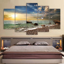 Conjunto 5 Quadros Decorativos em Tela – Paisagem Montanha ao Pôr do Sol – Arte Moderna para Sala e Decoração de Parede
