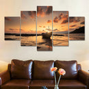 Conjunto 5 Quadros Decorativos em Tela – Paisagem Montanha ao Pôr do Sol – Arte Moderna para Sala e Decoração de Parede