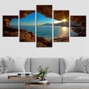 Conjunto 5 Quadros Decorativos em Tela – Paisagem Montanha ao Pôr do Sol – Arte Moderna para Sala e Decoração de Parede