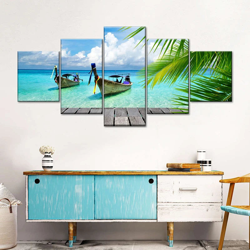 Conjunto 5 Quadros Decorativos em Tela – Paisagem Montanha ao Pôr do Sol – Arte Moderna para Sala e Decoração de Parede