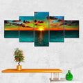 Conjunto 5 Quadros Decorativos em Tela – Paisagem Montanha ao Pôr do Sol – Arte Moderna para Sala e Decoração de Parede