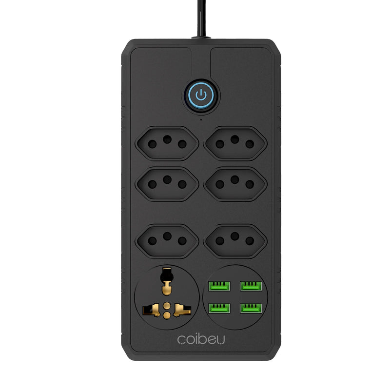 Extensão Elétrica com Filtro de Linha e Entradas USB – 2 Metros, Tomadas Universais, Plugue Padrão Brasil, Ideal para Casa e Escritório