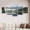 Conjunto 5 Quadros Decorativos em Tela – Paisagem Montanha ao Pôr do Sol – Arte Moderna para Sala e Decoração de Parede