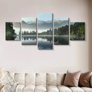 Conjunto 5 Quadros Decorativos em Tela – Paisagem Montanha ao Pôr do Sol – Arte Moderna para Sala e Decoração de Parede