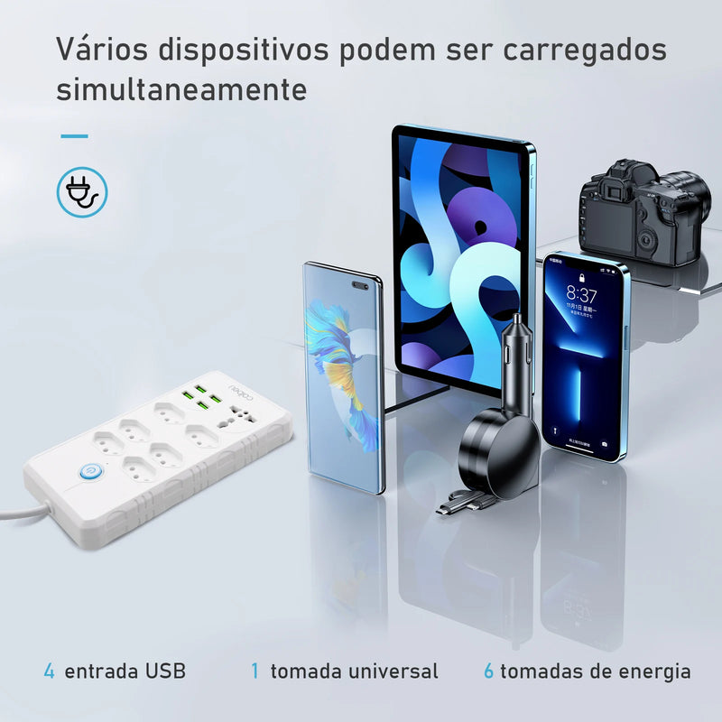 Extensão Elétrica com Filtro de Linha e Entradas USB – 2 Metros, Tomadas Universais, Plugue Padrão Brasil, Ideal para Casa e Escritório