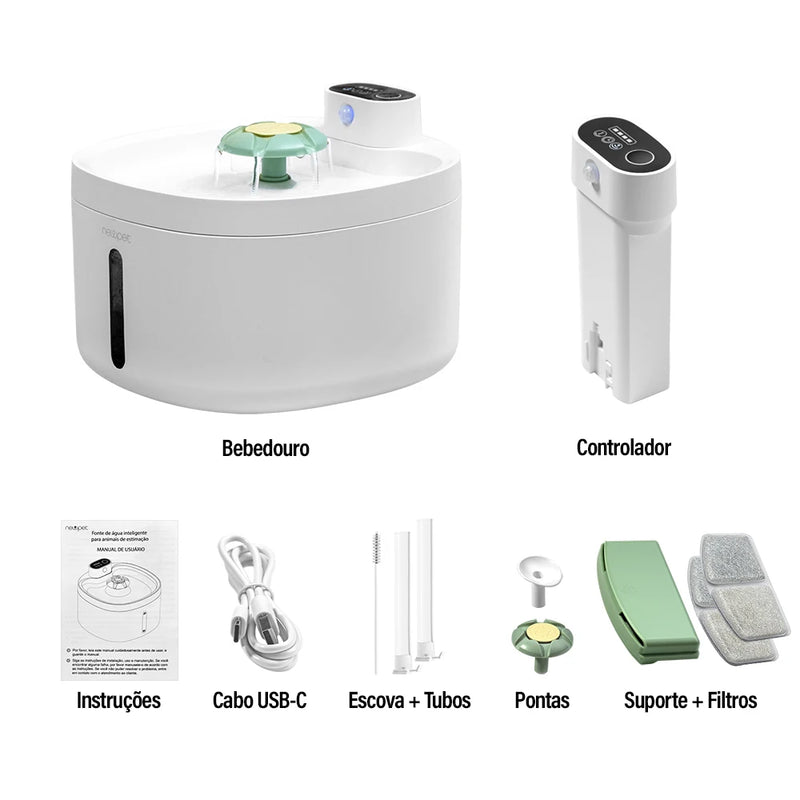 Bebedouro Automático Sem Fio para Gatos e Cães NewPet 2.6L – Fonte de Água com Sensor e Bateria Recarregável