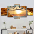 Conjunto 5 Quadros Decorativos em Tela – Paisagem Montanha ao Pôr do Sol – Arte Moderna para Sala e Decoração de Parede