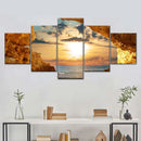 Conjunto 5 Quadros Decorativos em Tela – Paisagem Montanha ao Pôr do Sol – Arte Moderna para Sala e Decoração de Parede