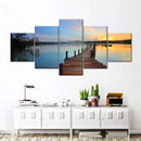 Conjunto 5 Quadros Decorativos em Tela – Paisagem Montanha ao Pôr do Sol – Arte Moderna para Sala e Decoração de Parede