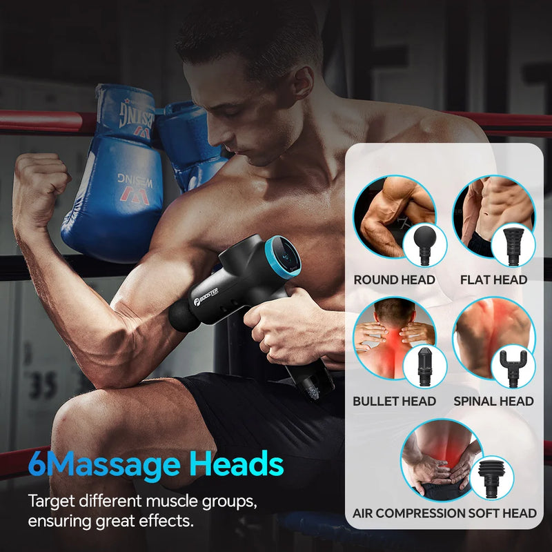 Massageador Profissional BOOSTER M2 – Pistola de Massagem Muscular 12V com Display LCD e 6 Níveis de Intensidade