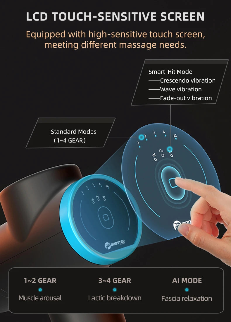 Massageador Profissional BOOSTER M2 – Pistola de Massagem Muscular 12V com Display LCD e 6 Níveis de Intensidade