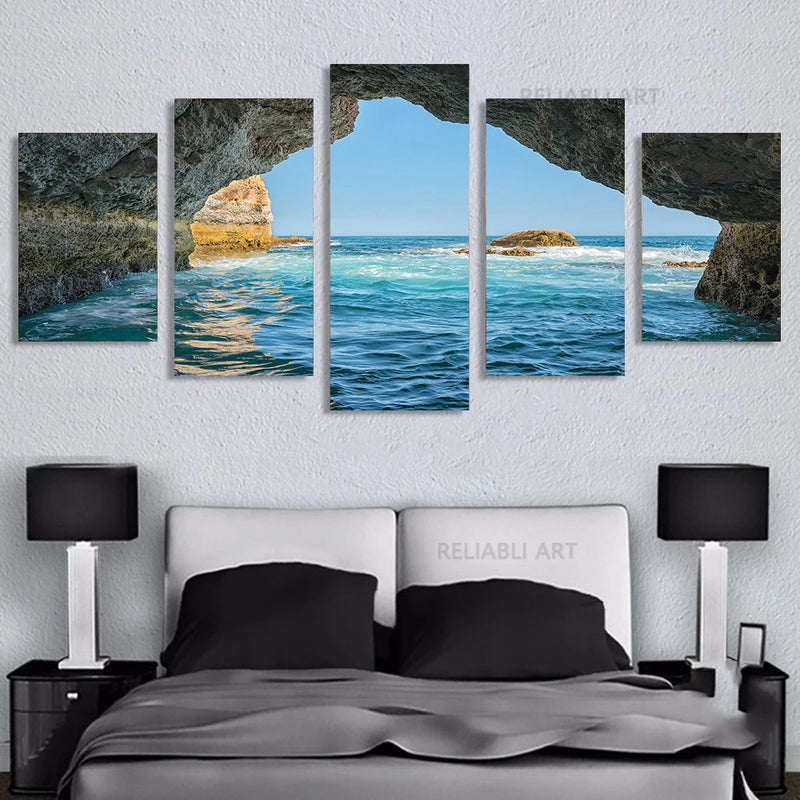 Conjunto 5 Quadros Decorativos em Tela – Paisagem Montanha ao Pôr do Sol – Arte Moderna para Sala e Decoração de Parede