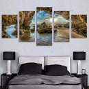 Conjunto 5 Quadros Decorativos em Tela – Paisagem Montanha ao Pôr do Sol – Arte Moderna para Sala e Decoração de Parede