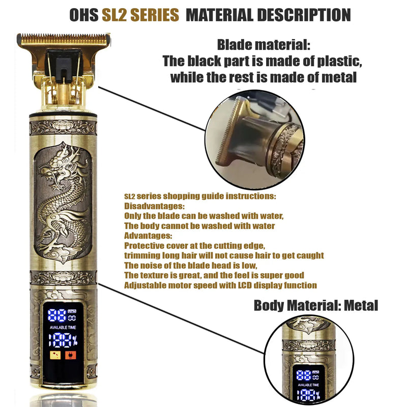 Máquina de Cortar Cabelo T9 Sem Fio – Aparador Elétrico Profissional para Homens | Barbeador, Trimmer e Shaver Portátil para Viagem