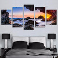 Conjunto 5 Quadros Decorativos em Tela – Paisagem Montanha ao Pôr do Sol – Arte Moderna para Sala e Decoração de Parede