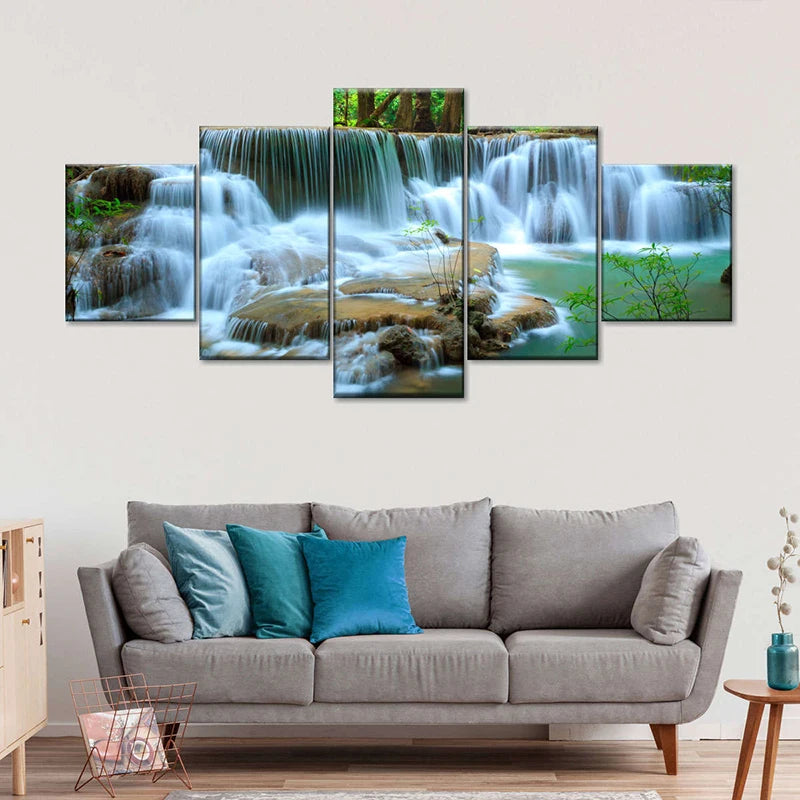 Conjunto 5 Quadros Decorativos em Tela – Paisagem Montanha ao Pôr do Sol – Arte Moderna para Sala e Decoração de Parede