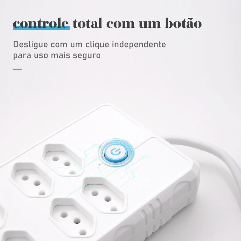 Extensão Elétrica com Filtro de Linha e Entradas USB – 2 Metros, Tomadas Universais, Plugue Padrão Brasil, Ideal para Casa e Escritório