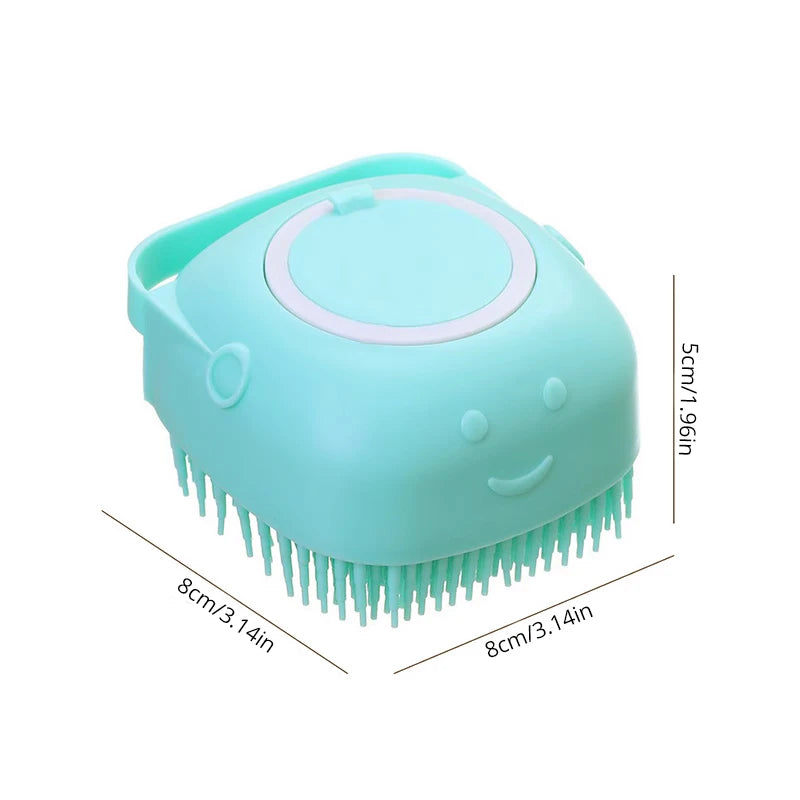 Escova de Banho para Pets em Silicone – Massageador Suave com Dispenser de Shampoo para Cães e Gatos, Ideal para Limpeza e Tosa