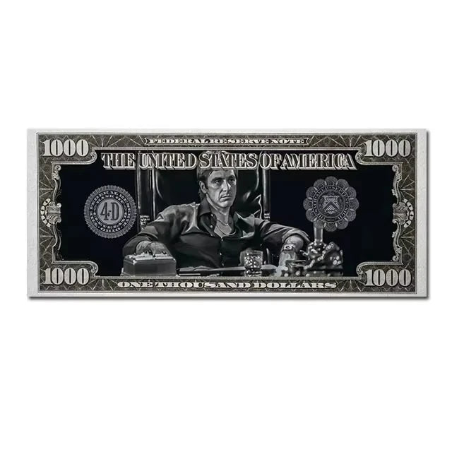 Quadro Decorativo Scarface Tony Montana Dollar – Pôster HD em Tela Canvas, Arte Clássica de Filme para Sala e Escritório
