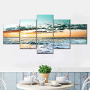 Conjunto 5 Quadros Decorativos em Tela – Paisagem Montanha ao Pôr do Sol – Arte Moderna para Sala e Decoração de Parede