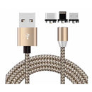 Cabo Magnético 3 em 1 USB – Carregador Rápido Type-C, Micro USB e iPhone com LED e Conexão Giratória