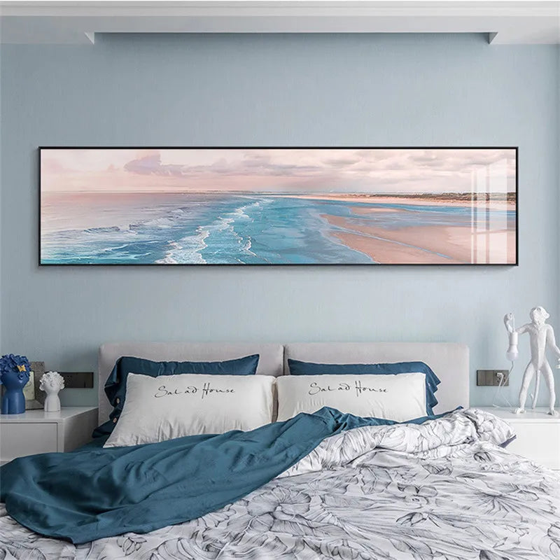 Quadro Decorativo Praia Rosa – Paisagem Moderna em Canvas Seascape para Sala e Decoração de Parede