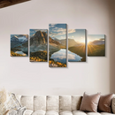 Conjunto 5 Quadros Decorativos em Tela – Paisagem Montanha ao Pôr do Sol – Arte Moderna para Sala e Decoração de Parede