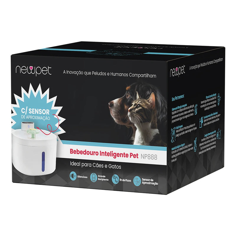 Bebedouro Automático Sem Fio para Gatos e Cães NewPet 2.6L – Fonte de Água com Sensor e Bateria Recarregável