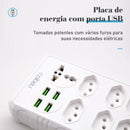 Extensão Elétrica com Filtro de Linha e Entradas USB – 2 Metros, Tomadas Universais, Plugue Padrão Brasil, Ideal para Casa e Escritório