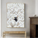 Quadro Decorativo Canvas – Ovelha Negra / Pomba / Carro no Rebanho – Arte Minimalista Moderna para Parede